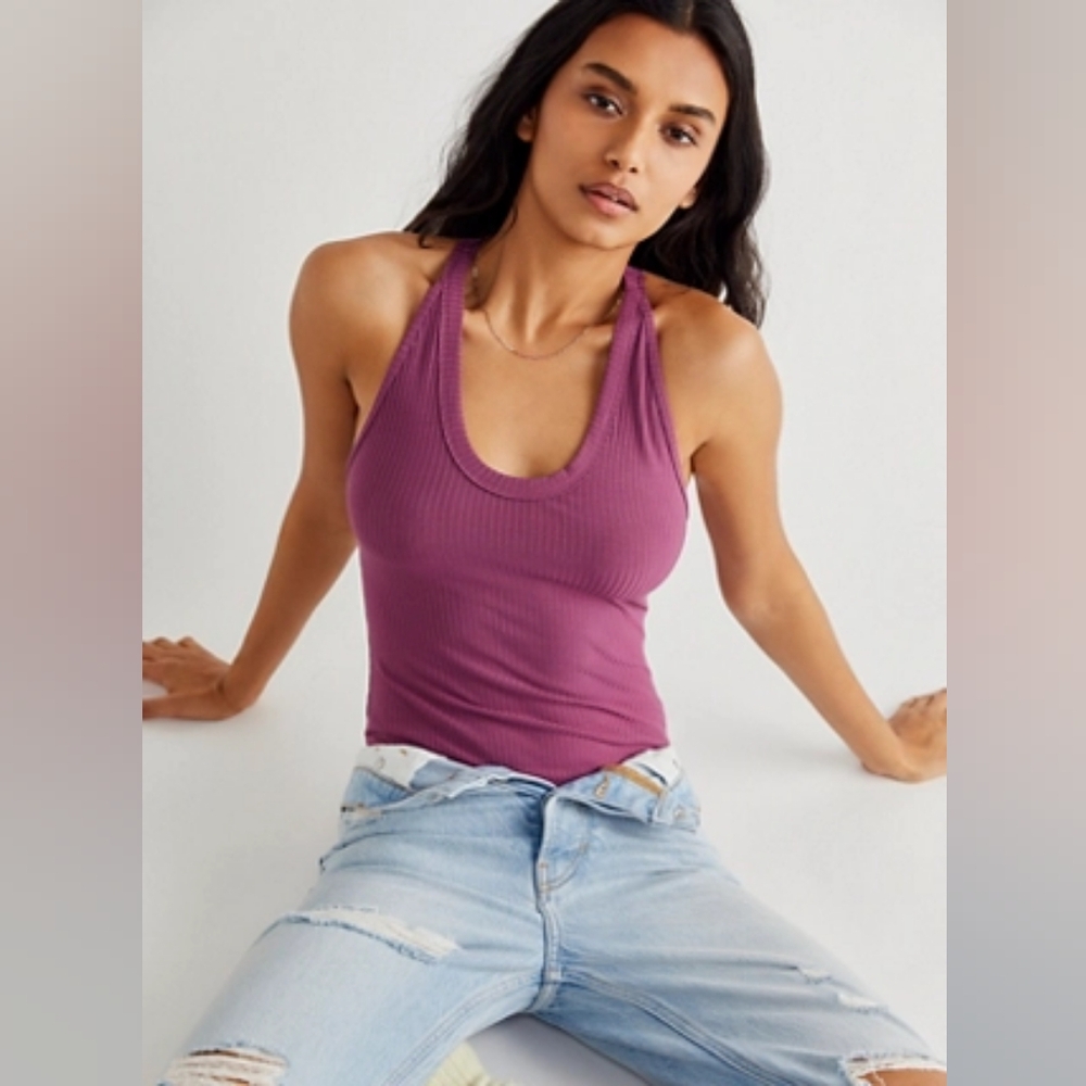 Free People Purple Speed Dial Ribbed Bodysuit XS Intimately Racerback